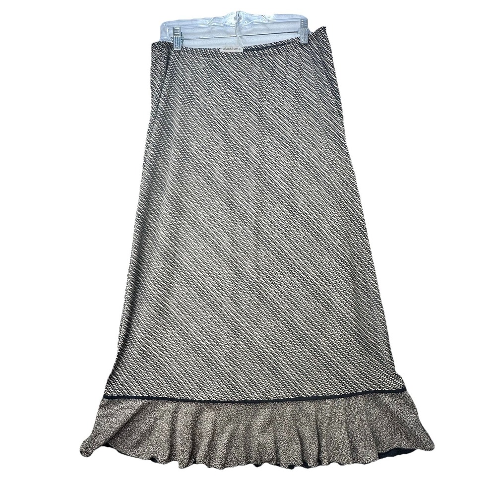 Vintage‎ Y2K Pull On Maxi Skirt Size Large Geometric Ruffle Grunge Fairy Goth